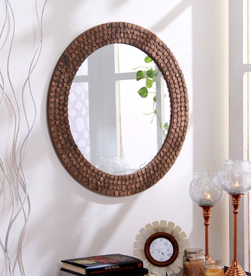 Buy Engineered Wood Round Wall Mirror In Brown Colourhosley Online In Chestnut Brown Wall Mirrors (View 9 of 15)