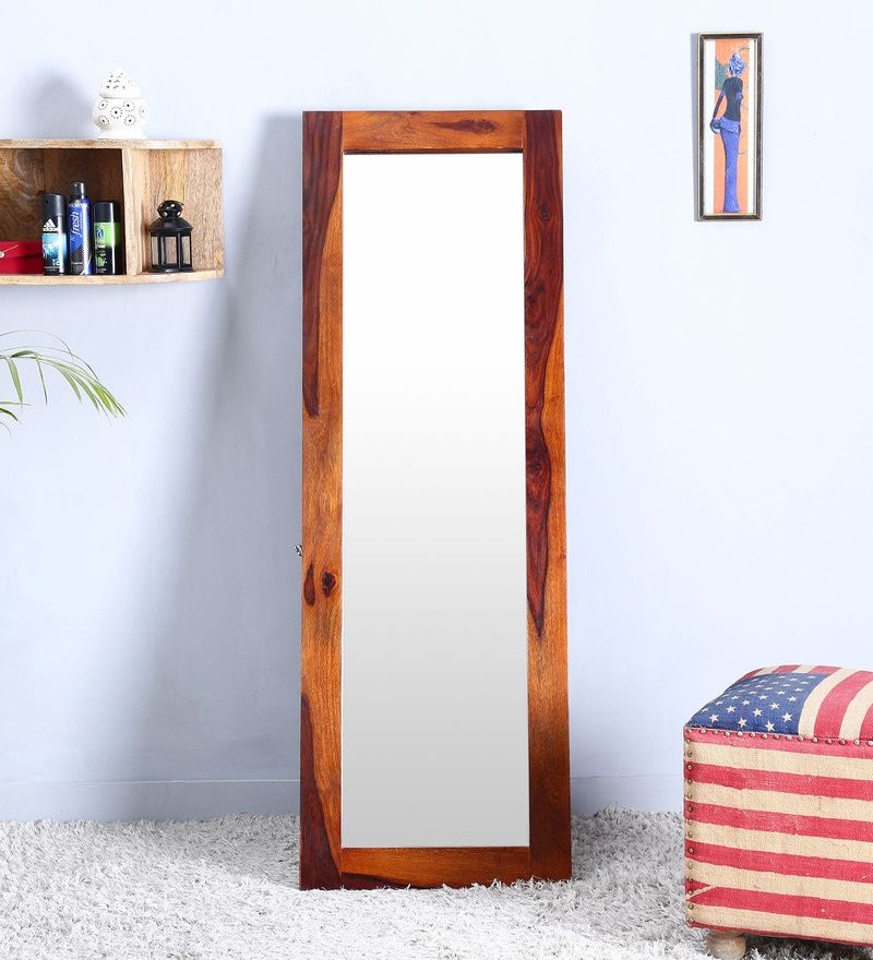 Buy Solid Wood Full Length Mirror In Brown Coloursatyam Within Medium Brown Wood Wall Mirrors (View 9 of 15)