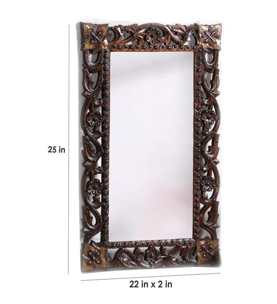 Buy Solid Wood Rectangle Wall Mirror In Brown Colourart Of Jodhpur In Medium Brown Wood Wall Mirrors (View 4 of 15)