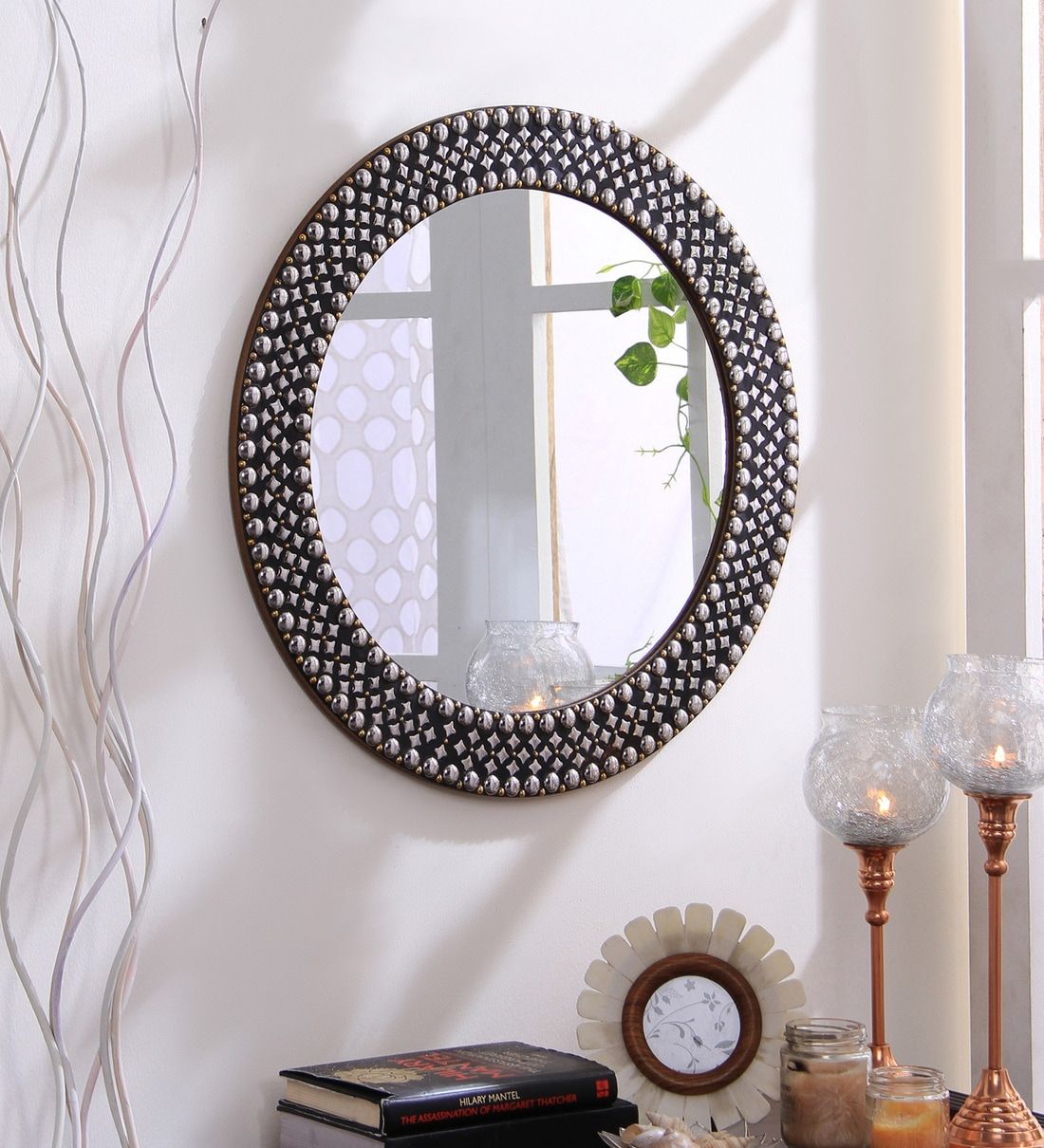 Buy Solid Wood Round Wall Mirror In Silver Colourhosley Online With Regard To Silver Rounded Cut Edge Wall Mirrors (View 4 of 15)