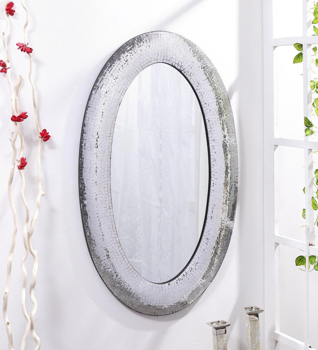 Buy White Acrylic & Glass Wall Hanging Mirrorcraft Art India Online Regarding Ceiling Hung Oval Mirrors (View 5 of 15)