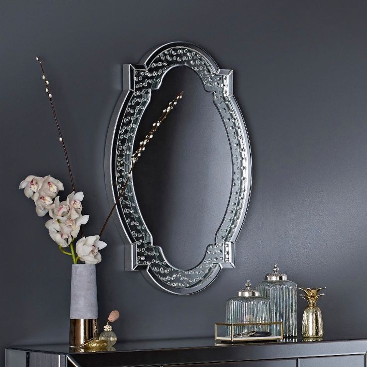 Cara Oval Crystal Mirror | Oval Mirror, Oval Shaped Mirror, Full Length With Black Oval Cut Wall Mirrors (View 12 of 15)