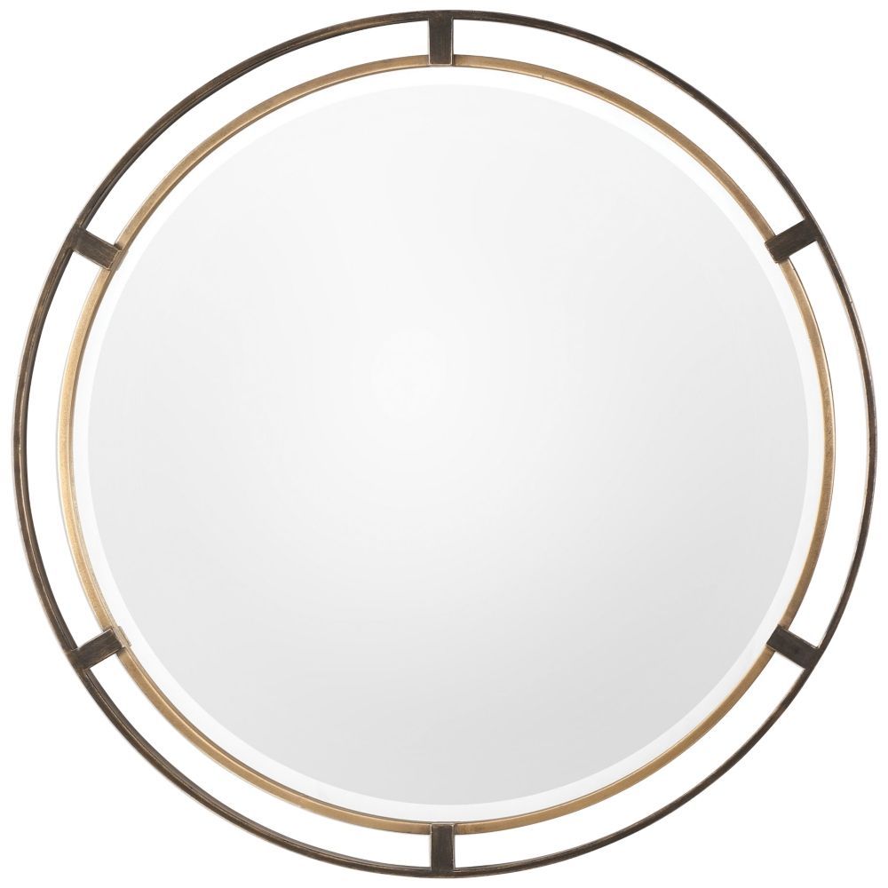 Carrizo Distressed Rustic Bronze 36 1/4" Round Wall Mirror – Style Pertaining To Distressed Black Round Wall Mirrors (View 9 of 15)