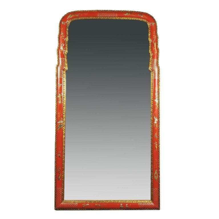 Carvers Guild Queen Anne Style Chinoiserie Red Lacquer Wall Mirror At Within Red Wall Mirrors (View 4 of 15)