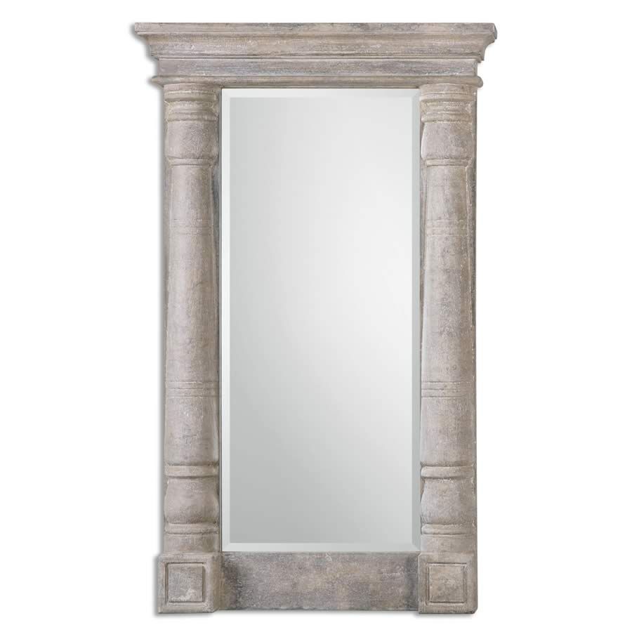 Castelvetere Carved Wood Column Mirror Pine Gray Uttermost 13918 Pertaining To Gray Washed Wood Wall Mirrors (View 13 of 15)