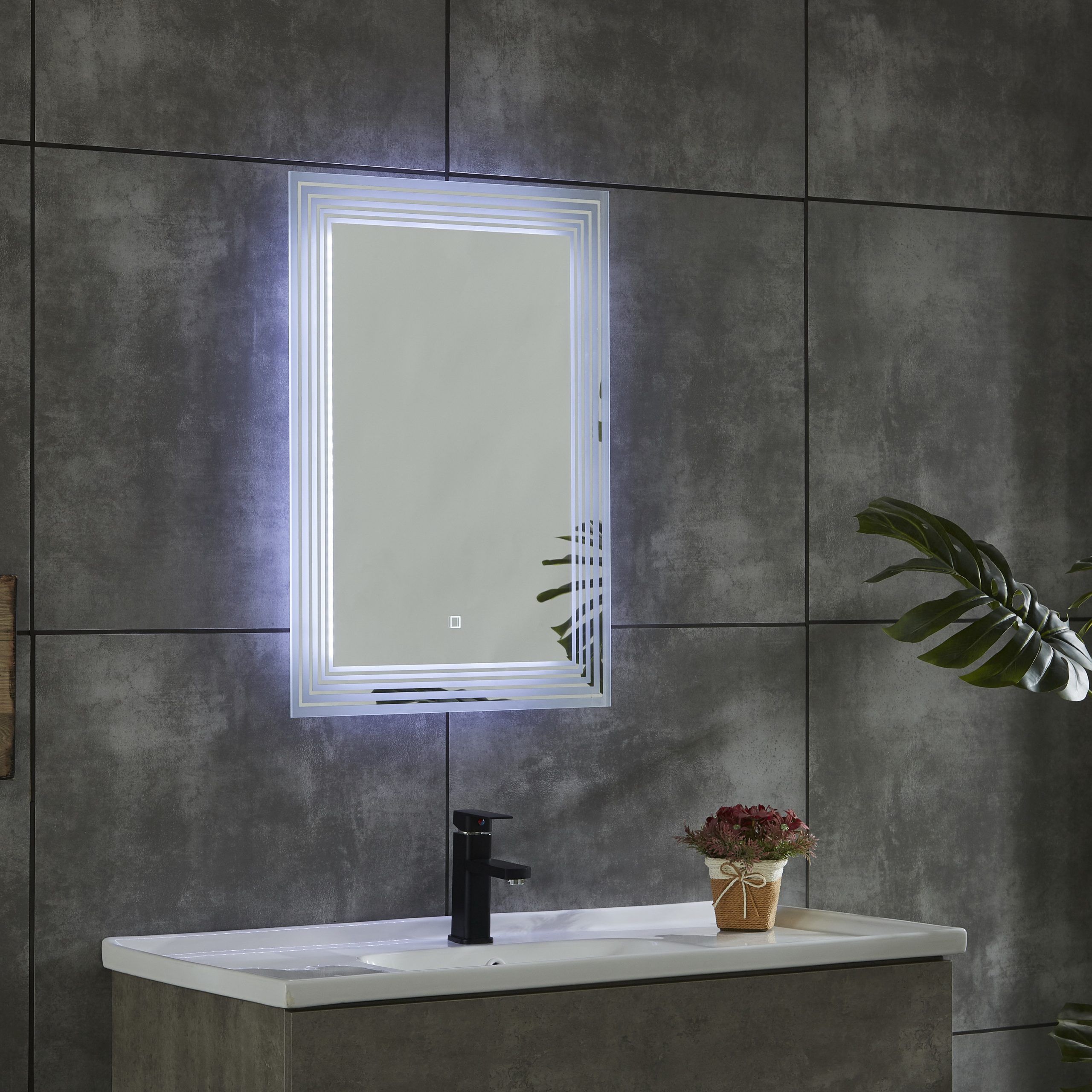 Ce Ip44 New Style 4 Sides Frame Illuminated Led Bathroom Mirror With Throughout Led Backlit Vanity Mirrors (View 4 of 15)