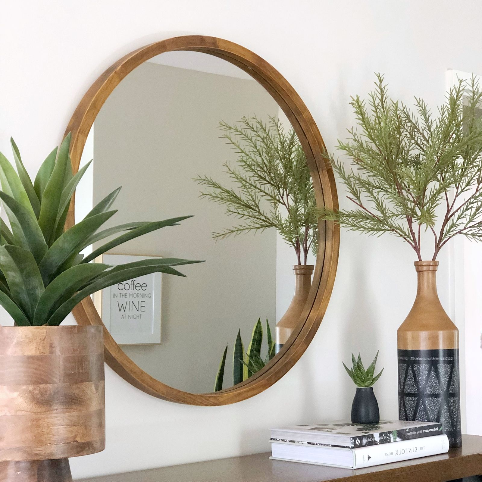 Cebu Dark Wood Round Mirror 80Cm Or 100Cm | Luxe Mirrors With Regard To Wood Rounded Side Rectangular Wall Mirrors (View 4 of 15)