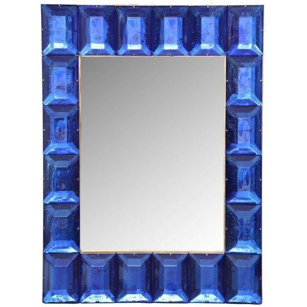 Cobalt Blue Murano Glass Diamond Faceted Mirror ($6,800) Liked On For Subtle Blues Art Glass Wall Mirrors (View 1 of 15)