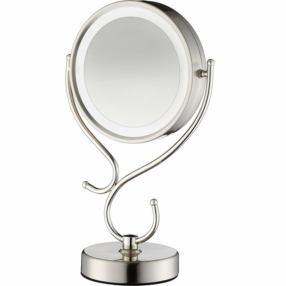 Conair Round Shaped Led Double Sided Lighted Makeup Mirror 1X/10X With Single Sided Chrome Makeup Stand Mirrors (View 2 of 15)