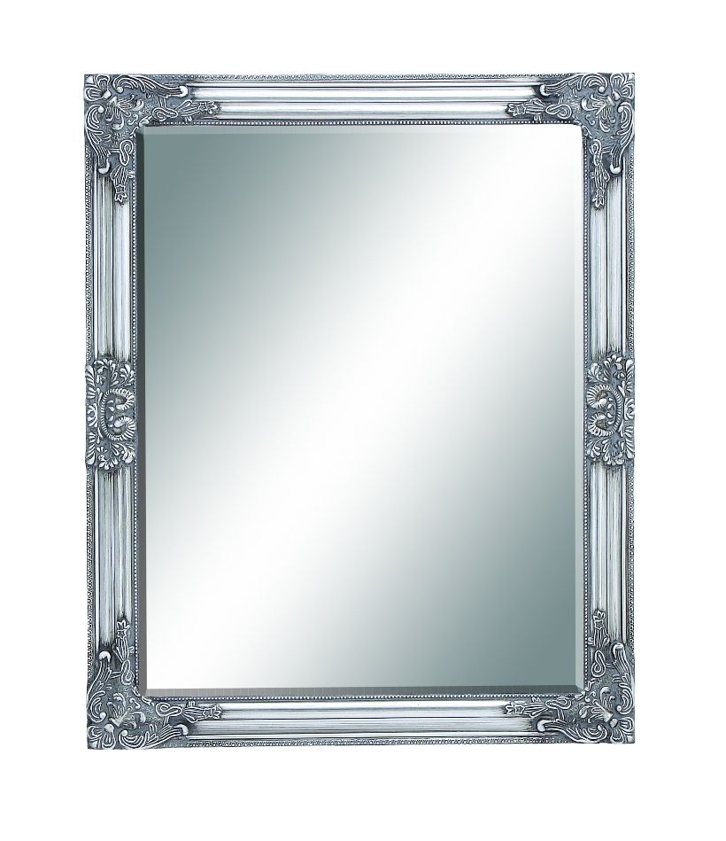 Contemporary Beveled Wood Wall Mirror Silver Chrome Carved Accents Dcor In Silver Beveled Wall Mirrors (View 7 of 15)