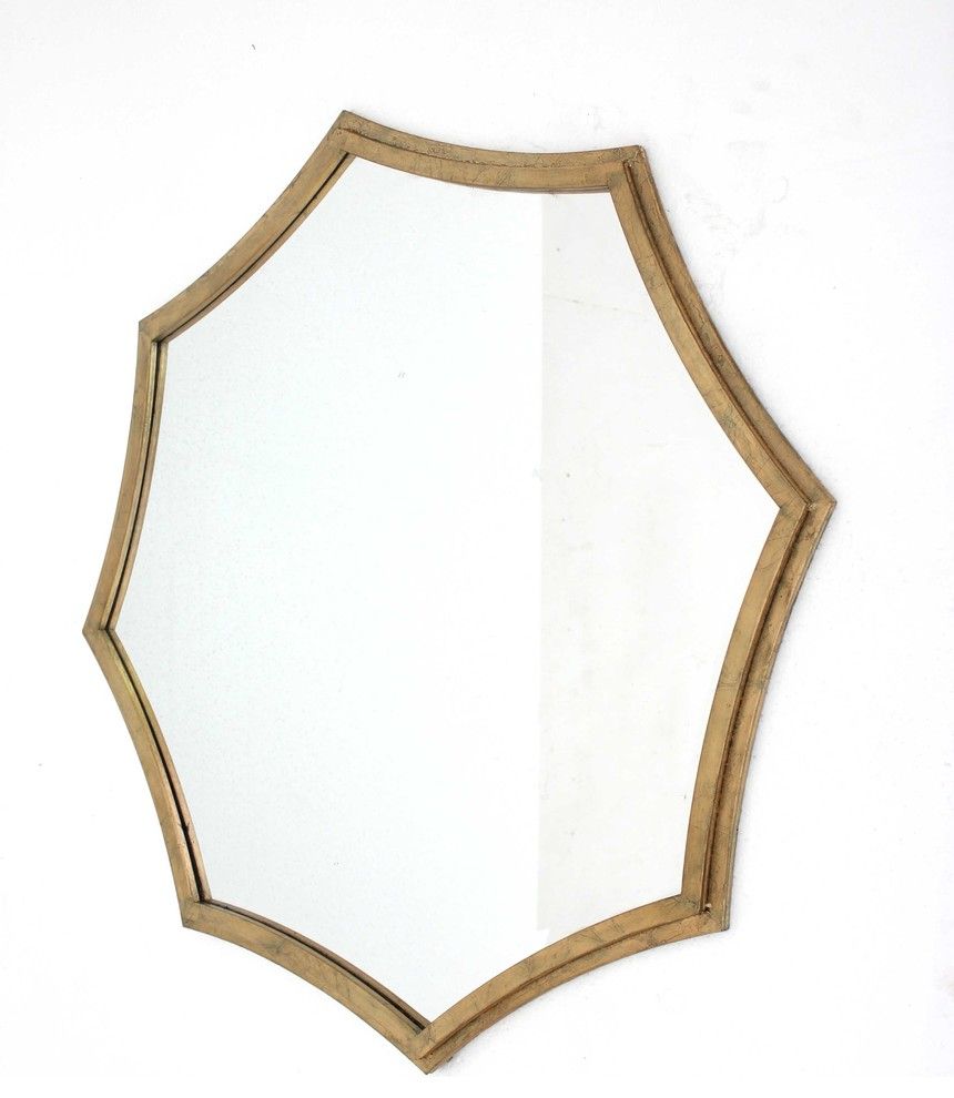 Contemporary Cosmetic Mirror With Minimalist Gold Curved Hexagon Frame Throughout Gold Curved Wall Mirrors (View 1 of 15)