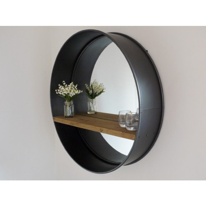 Contemporary Natural Wood And Metal Wall Mirror | Black Country Metalworks With Black Metal Wall Mirrors (View 4 of 15)