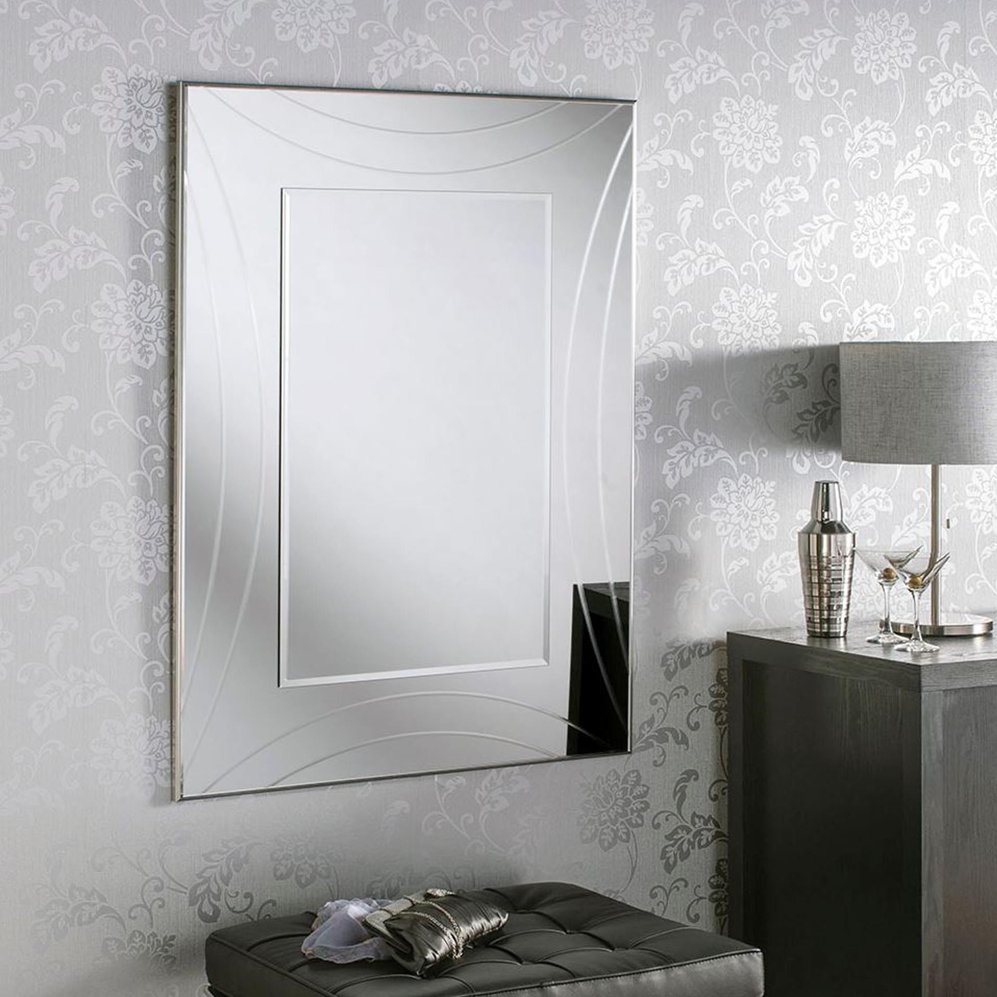 Contemporary Silver Rectangular Wall Mirror | Homesdirect365 Within Black Beaded Rectangular Wall Mirrors (View 12 of 15)