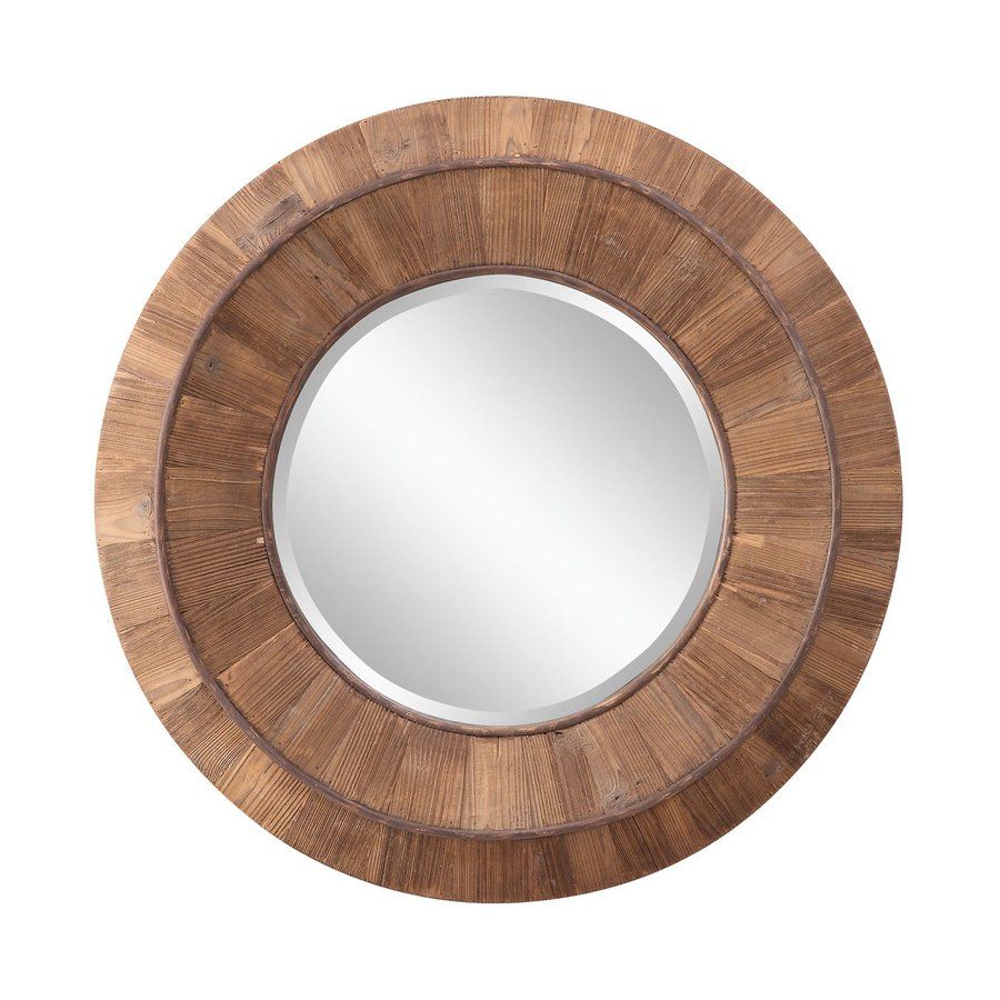 Cooper Classics Andrea Natural Rustic Wood Beveled Round Wall Mirror At With Regard To Organic Natural Wood Round Wall Mirrors (View 13 of 15)