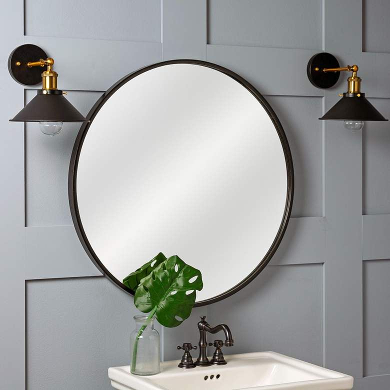 Cooper Classics Luna Black Matte 30" Round Wall Mirror – #60G72 | Lamps Intended For Framed Matte Black Square Wall Mirrors (View 4 of 15)