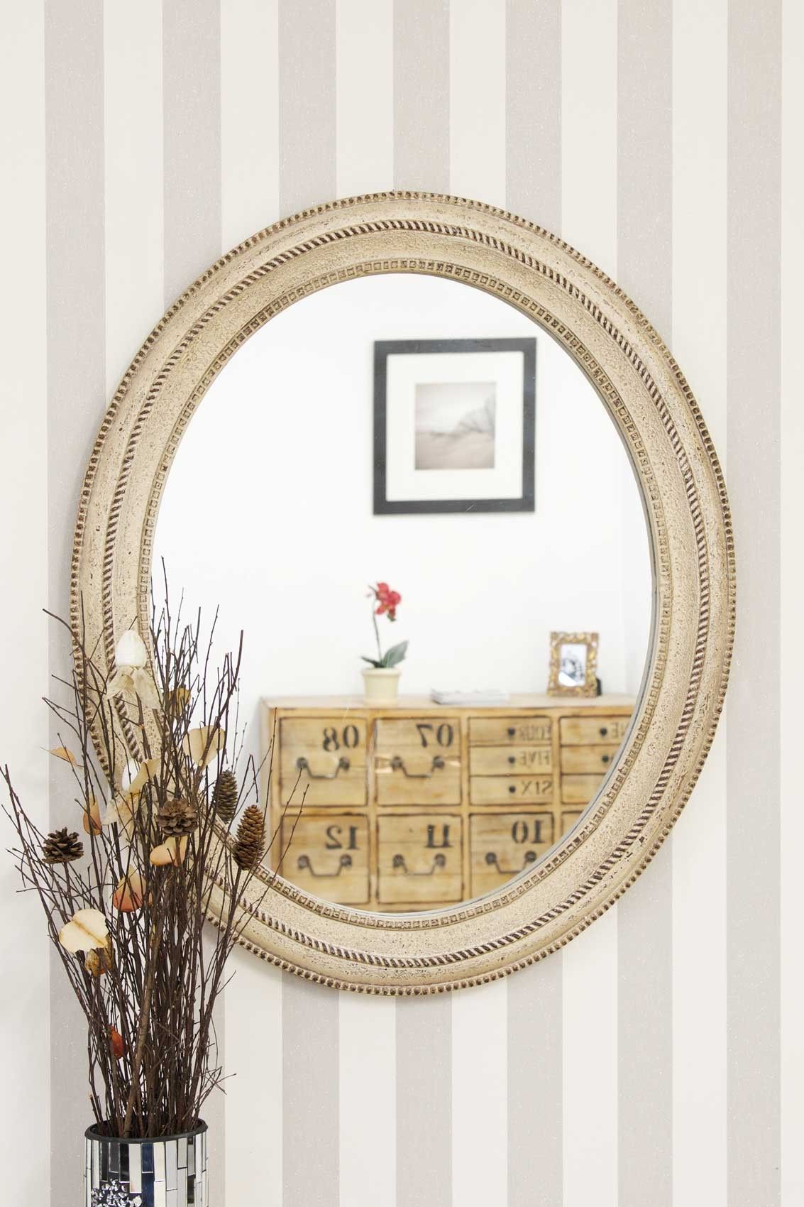 Cream Antique Style Oval Wall Mounted Mirror 36"X  (View 14 of 15)