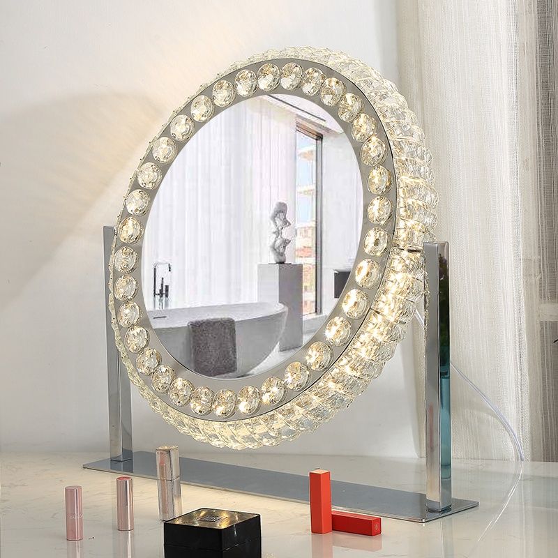 Creative Oval Desktop Vanity Mirror Crystal Makeup Cosmetic Led Mirror Pertaining To Edge Lit Oval Led Wall Mirrors (View 11 of 15)