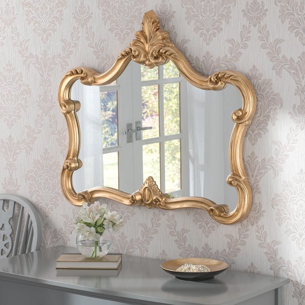 Crested Large Decorative Ornate Framed Wall Mirror: Gold – £ (View 1 of 15)