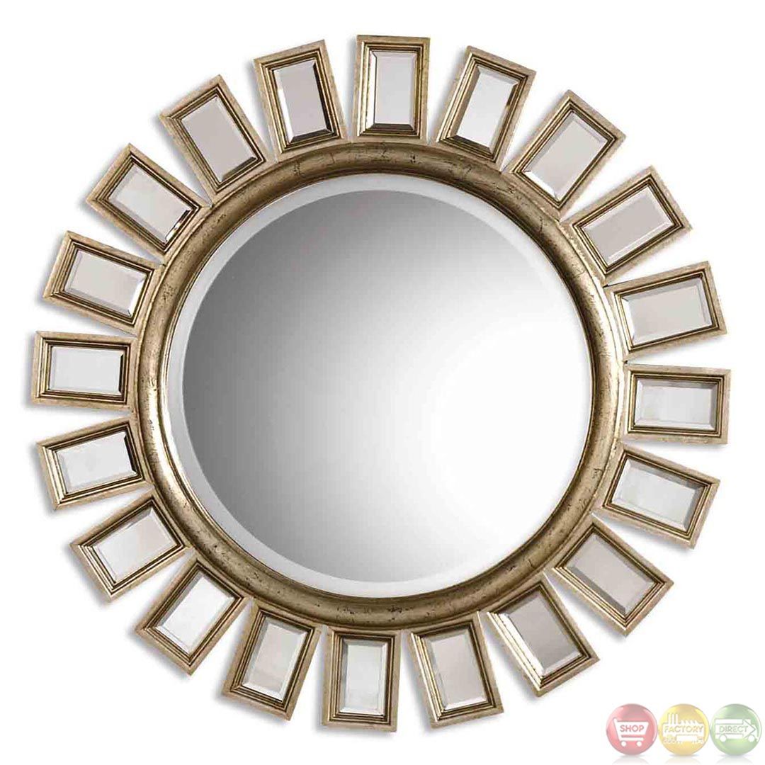 Cyrus Modern Distressed Silver Leaf Round Mirror 14076 B With Distressed Black Round Wall Mirrors (View 10 of 15)