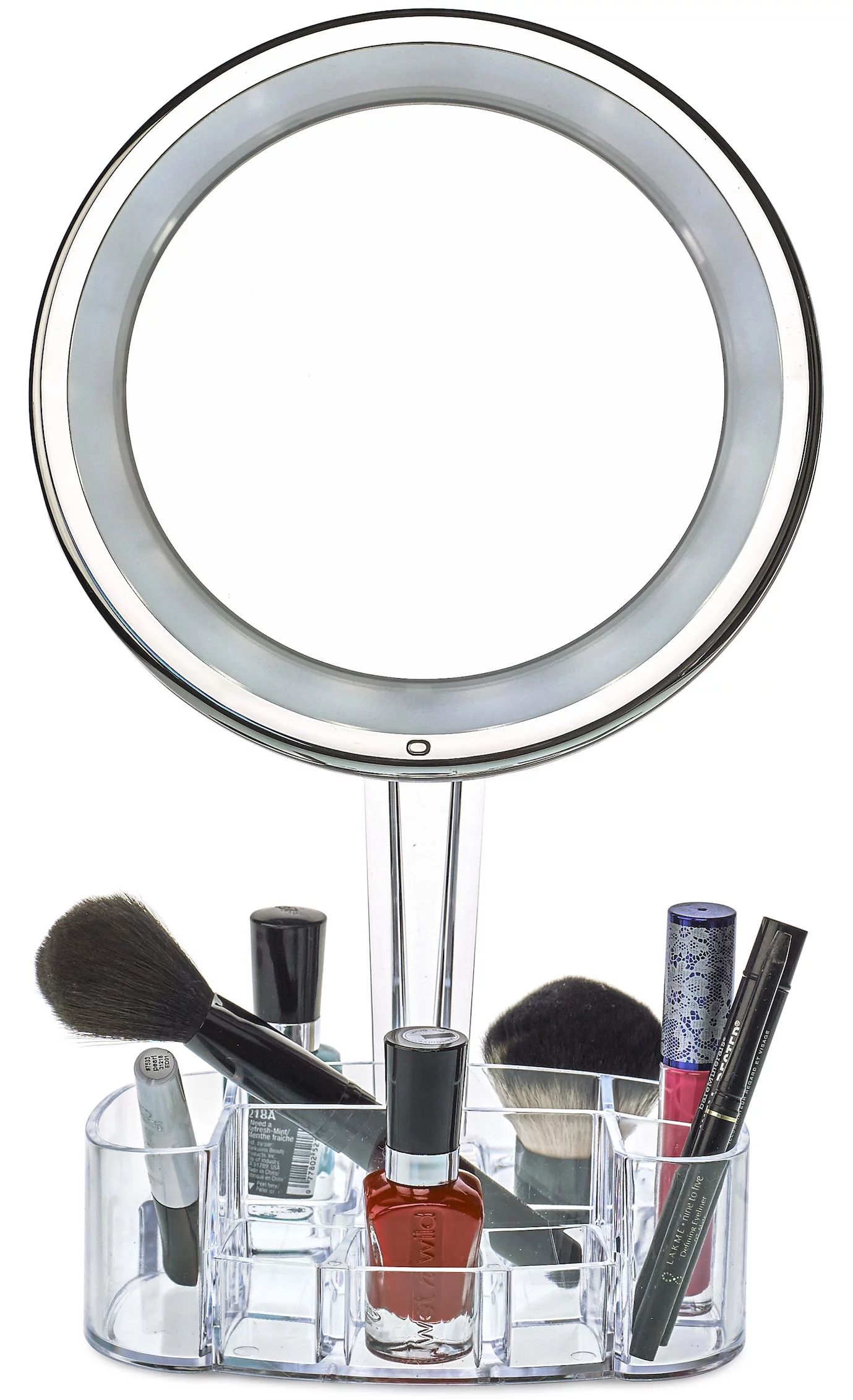 Daisi Magnifying Lighted Makeup Mirror With Cosmetic Organizer Base Throughout Round Backlit Led Mirrors (View 8 of 15)