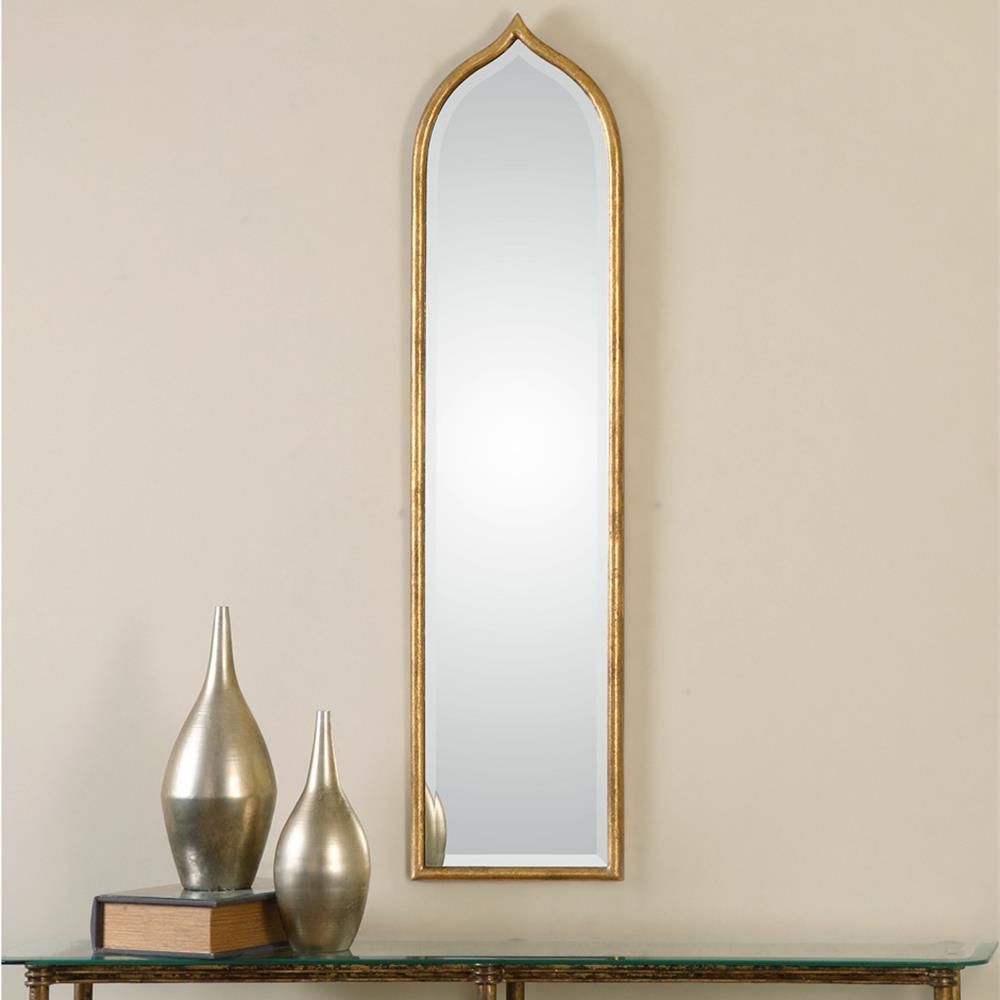 Dala Bazaar Antique Gold Narrow Arch Wall Mirror | Kathy Kuo Home Pertaining To Gold Arch Top Wall Mirrors (View 1 of 15)