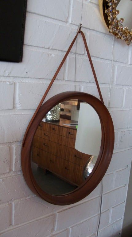 Danish Mirror With Leather Strap At 1Stdibs Intended For Black Leather Strap Wall Mirrors (View 9 of 15)