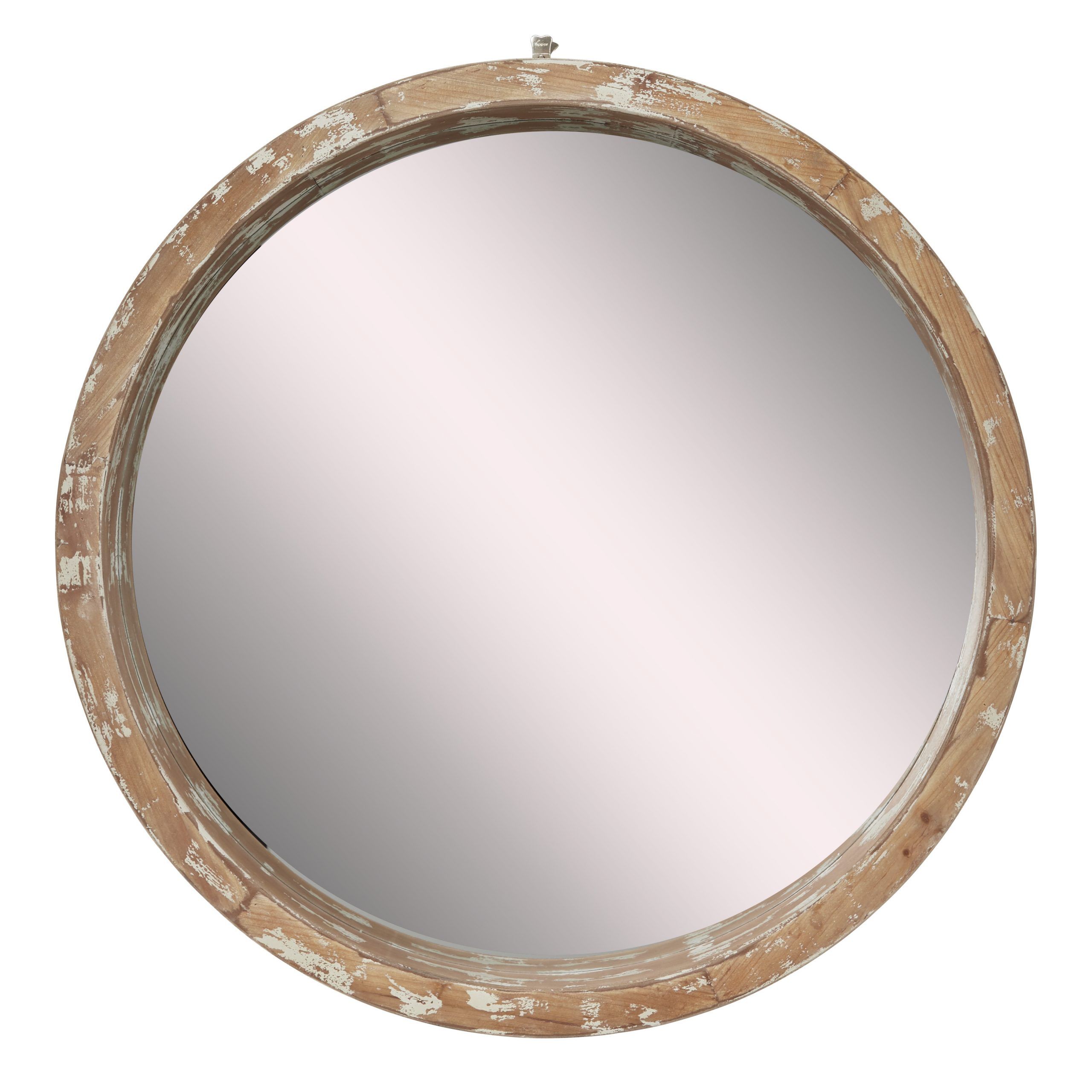 Decmode Vintage Style Distressed Large Round Wood Wall Mirror, 39" X 39 Within Round Stacked Wall Mirrors (View 3 of 15)