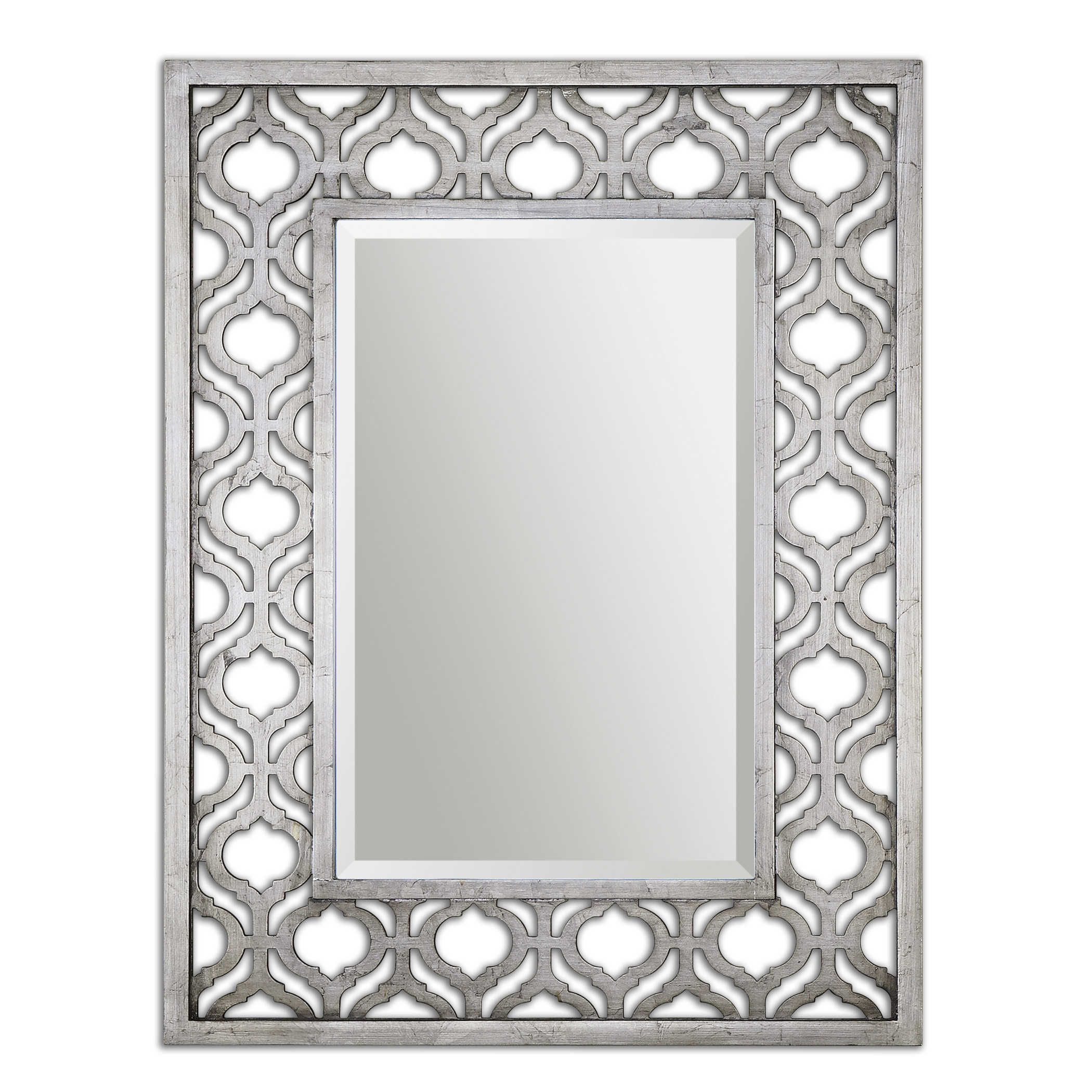 Decorative Antiqued Silver Leaf With Black Wall Mirror Large 40" Vanity For Silver Decorative Wall Mirrors (View 3 of 15)