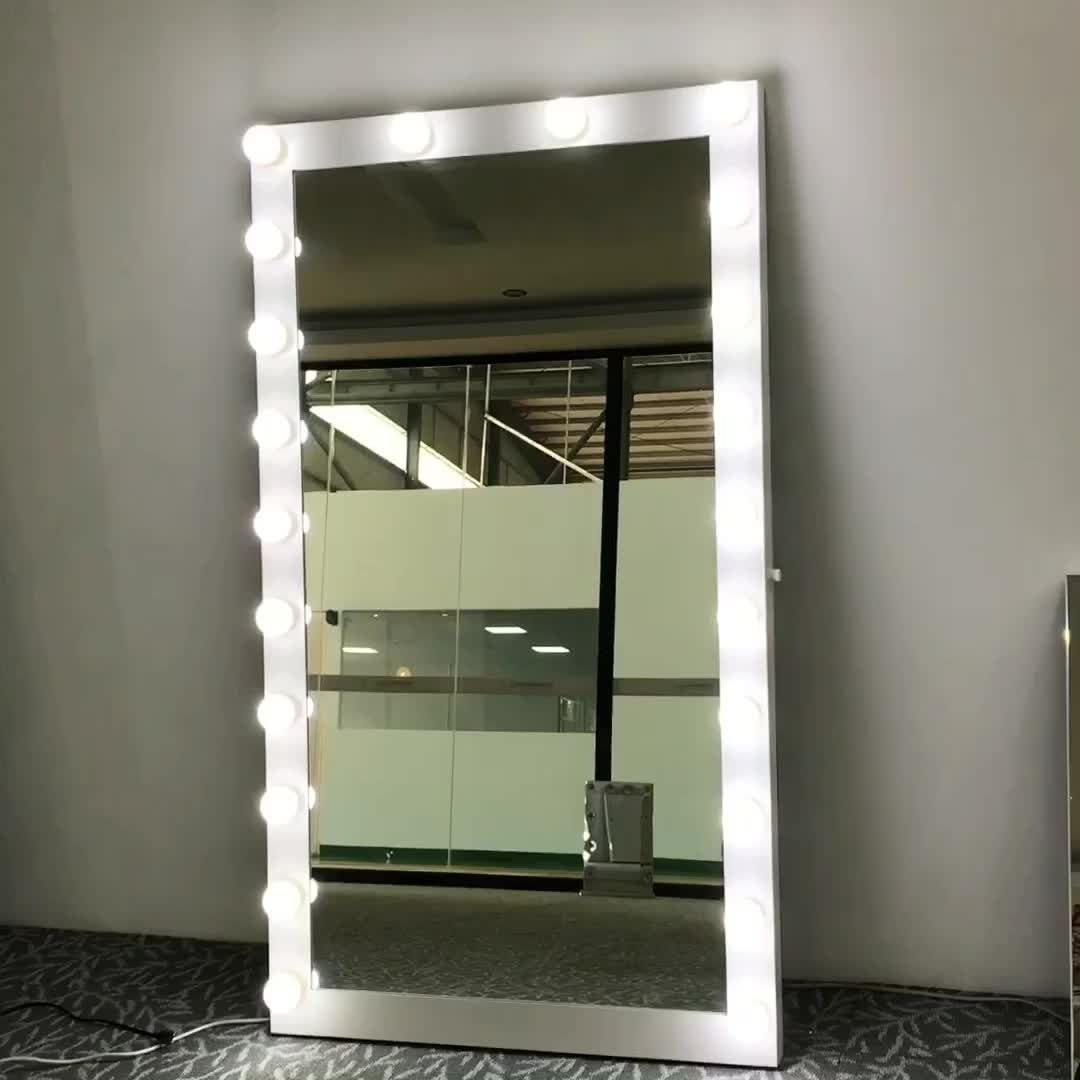 Decorative Floor Mirror Hollywood Lighted Mirror For Dress Up Makeup With Back Lit Freestanding Led Floor Mirrors (View 3 of 15)