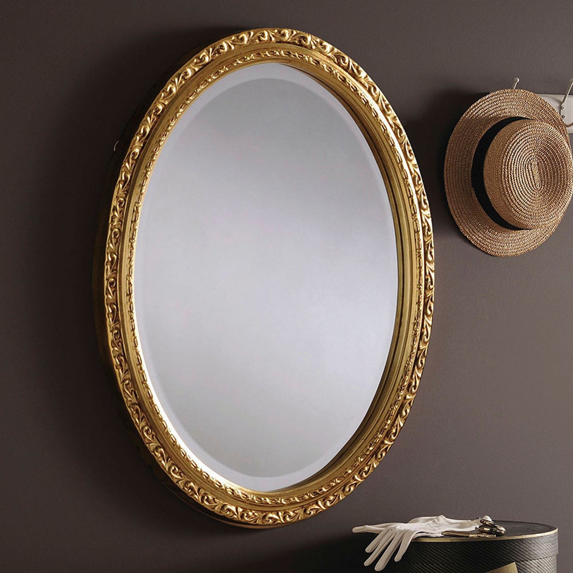 Decorative Gold Ornate Oval Wall Mirror | Wall Mirrors Throughout Nickel Framed Oval Wall Mirrors (View 1 of 15)