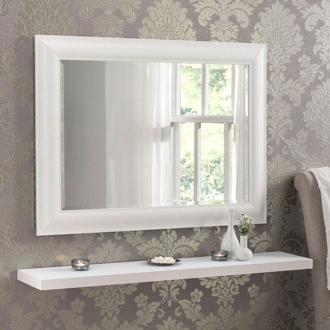 Decorative White Rectangular Bevelled Mirror | Decorative Mirrors Inside White Porcelain And Chrome Wall Mirrors (View 8 of 15)