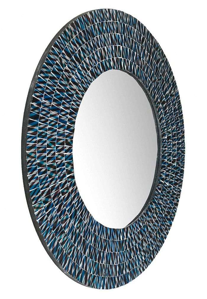 Decorshore 24 Inch Round Wall Mirror Decorative Glass Mosaic Bathroom Intended For Black Round Wall Mirrors (View 5 of 15)