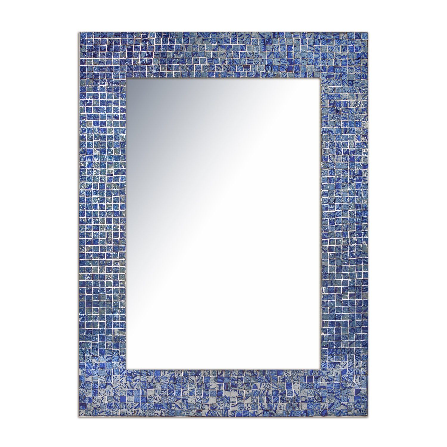 Decorshore 30" X 24" Lapis Blue Glass Mosaic Tile Framed Decorative Inside Tropical Blue Wall Mirrors (View 1 of 15)