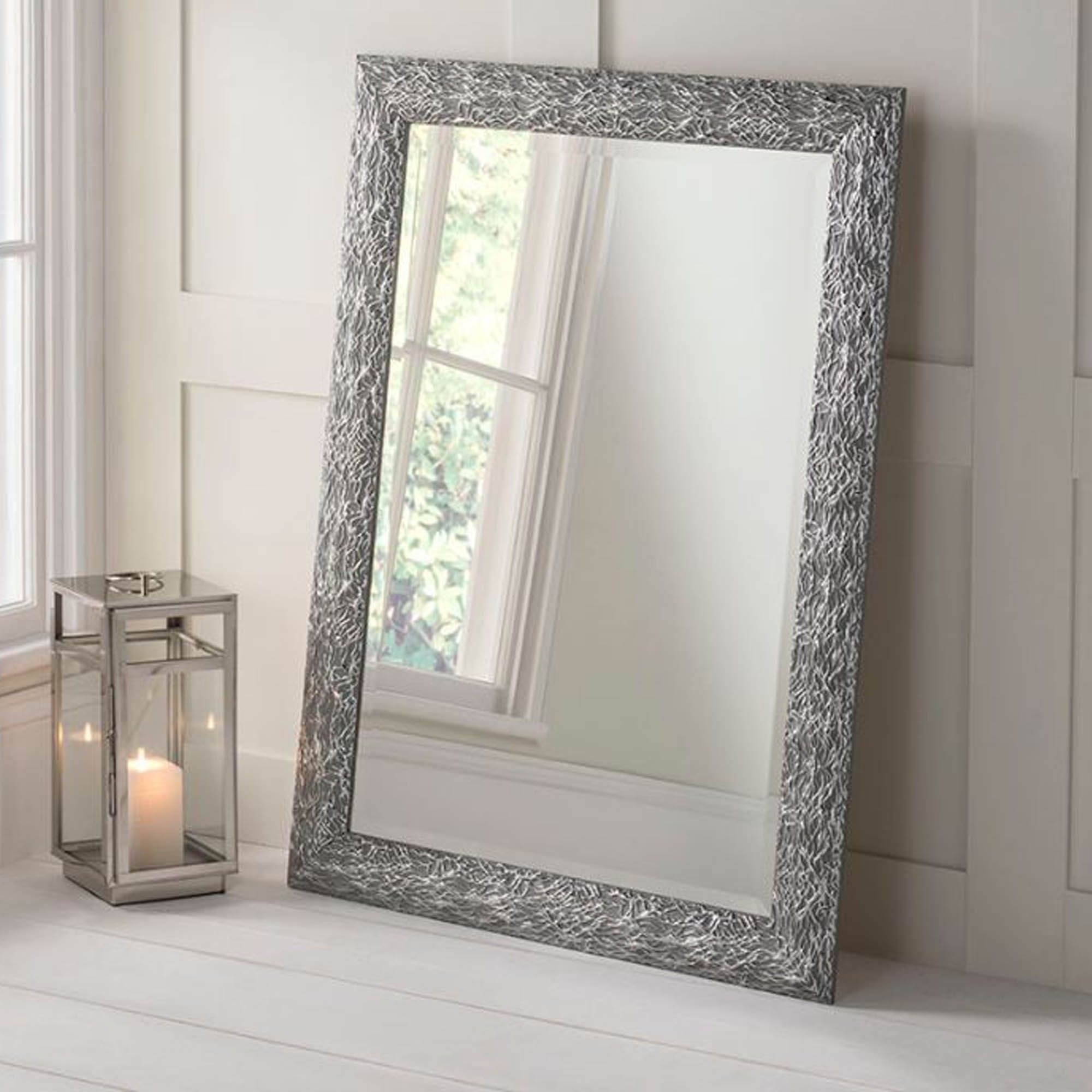 Detailed Rectangular Grey And Silver Wall Mirror | Hd365 Pertaining To Silver Asymmetrical Wall Mirrors (View 4 of 15)
