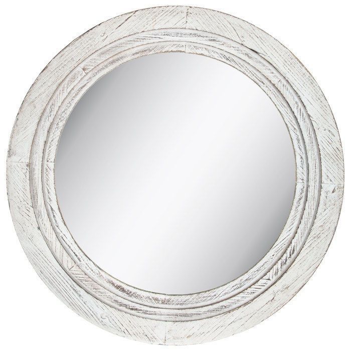 Distressed Round Mirror Large White Wood Wall Mount Bathroom Vanity In Jagged Edge Round Wall Mirrors (View 13 of 15)