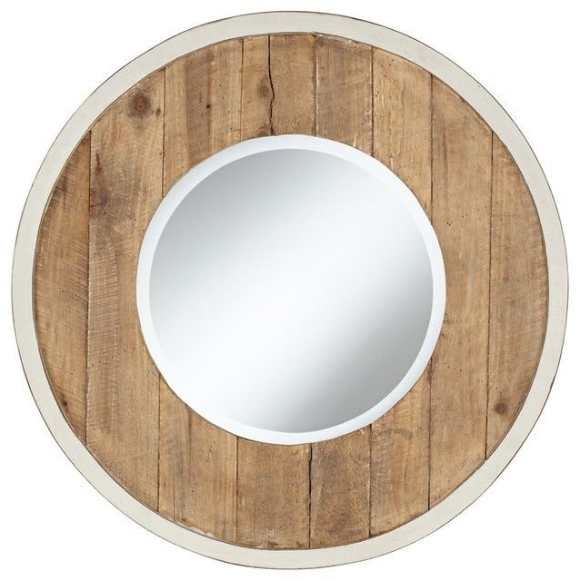 Distressed White And Natural Wood 30" Round Wall Mirror – Traditional Throughout Distressed Black Round Wall Mirrors (View 8 of 15)