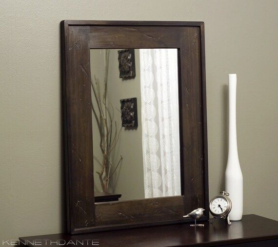 Distressed Wood Mirror Dark Brown Bathroom Rustickennethdante Within Medium Brown Wood Wall Mirrors (View 15 of 15)