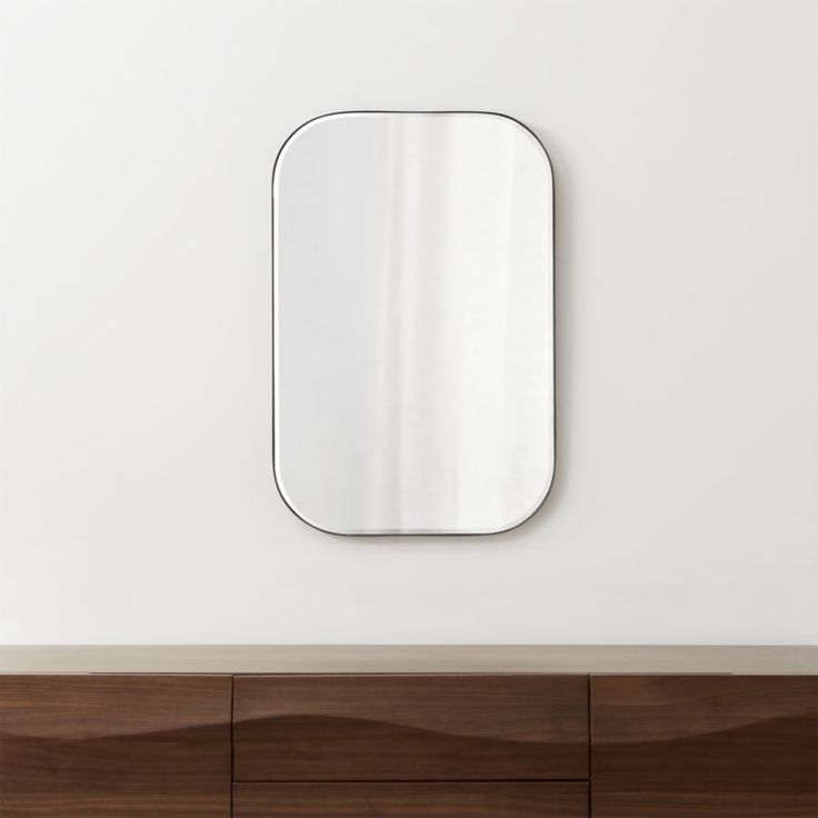 Edge Black Rounded Rectangle Mirror + Reviews | Crate And Barrel Regarding Matte Black Metal Rectangular Wall Mirrors (View 3 of 15)