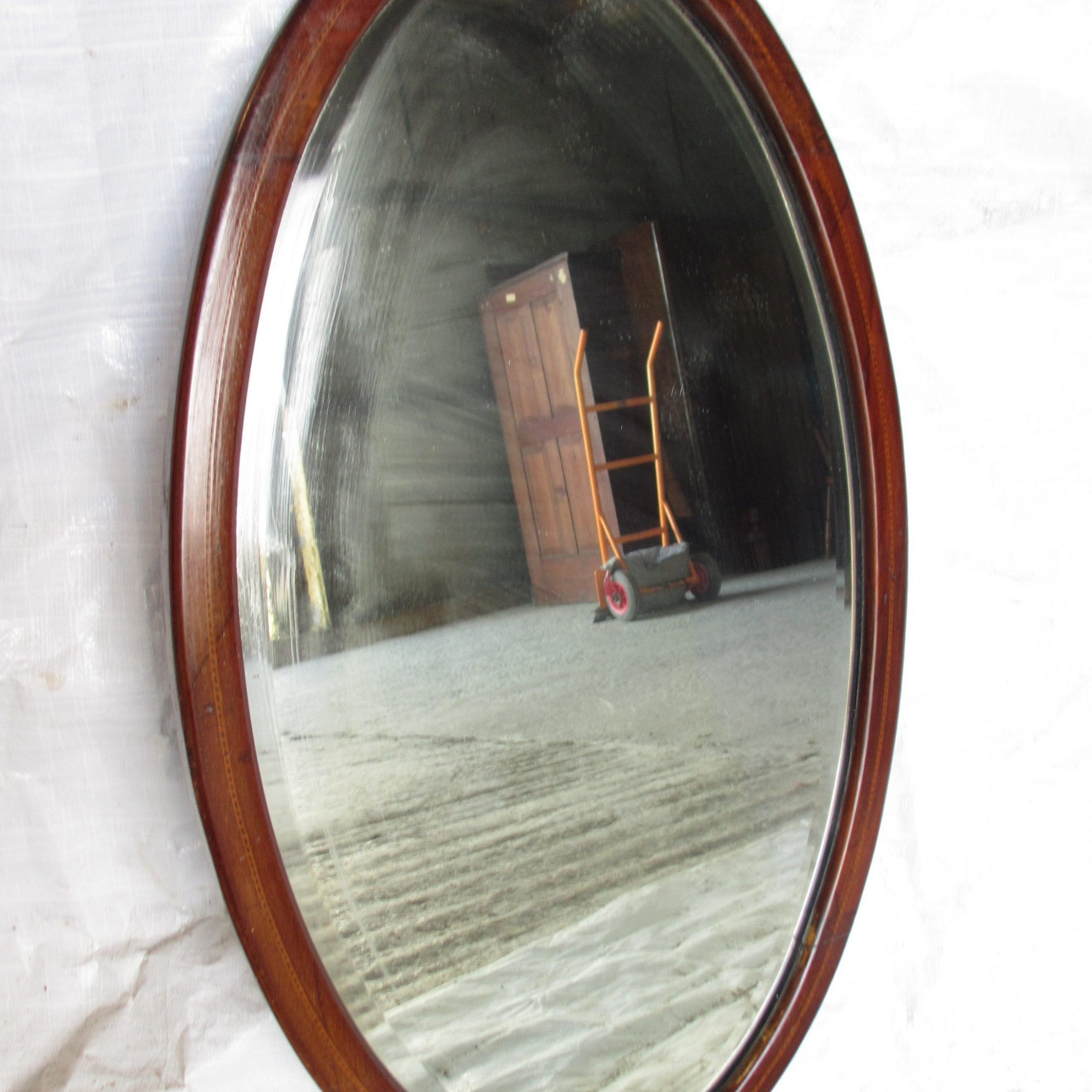 Edwardian Inlaid Mahogany Oval Wall Hanging Mirror With Bevel Glass Throughout Ceiling Hung Oval Mirrors (View 8 of 15)