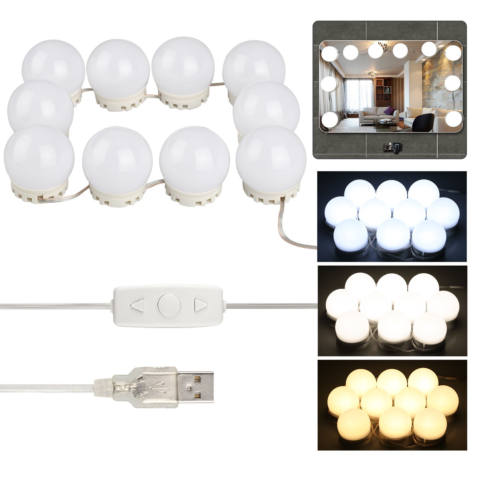 Eeekit Vanity Mirror Lights Kit Hollywood Style 10 Dimmable Led Light With Regard To Tunable Led Vanity Mirrors (View 6 of 15)