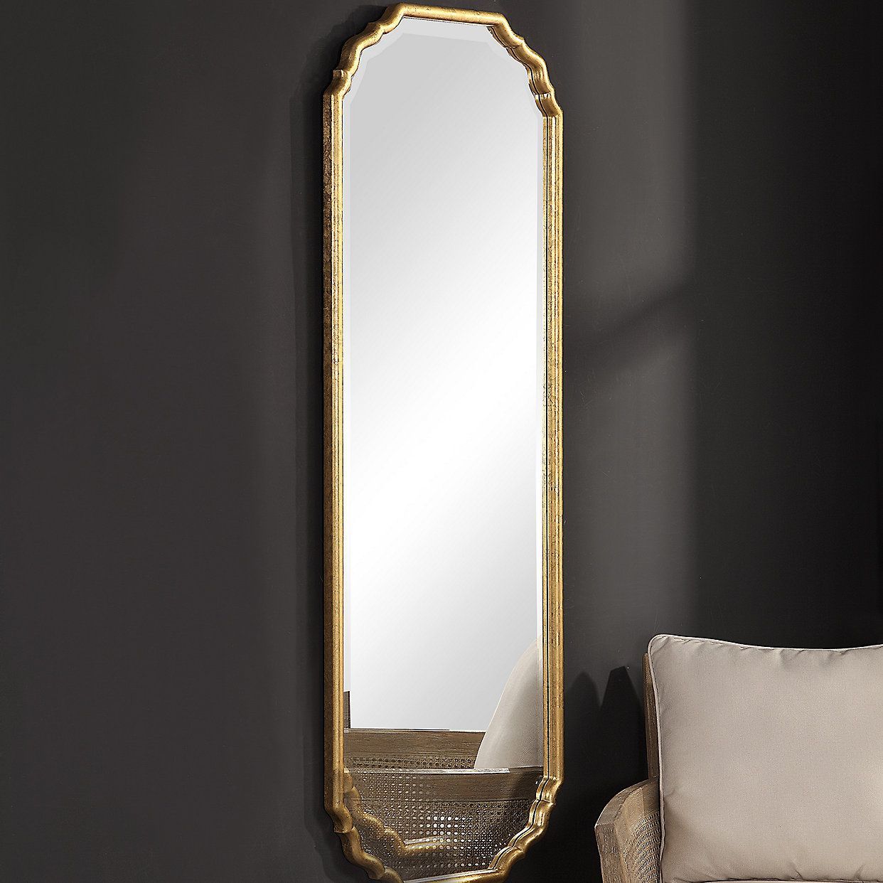 Elegant Curved Corners Metallic Gold Leaf Finish Wall Mirror | Mirror Throughout Gold Curved Wall Mirrors (View 10 of 15)