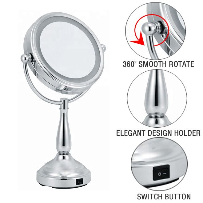 Elegant Design Led Light 30 X Magnifying Mirror With Light Tabletop Regarding Chrome Led Magnified Makeup Mirrors (View 5 of 15)