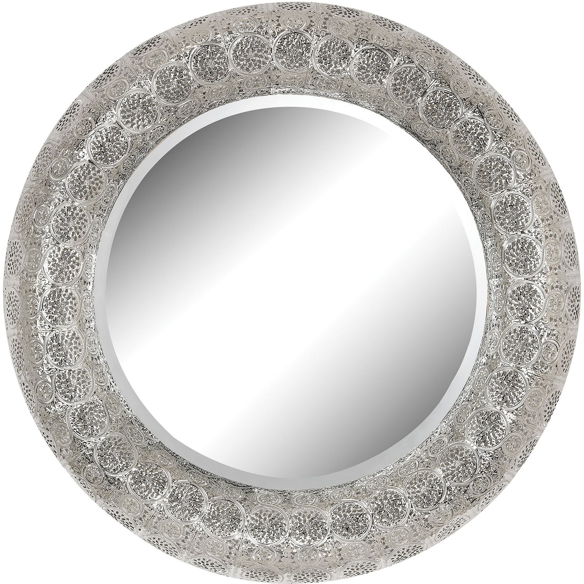 Embossed Metal Frame Mirror In Silver | Sterling | Home Gallery Stores With Regard To Metallic Silver Framed Wall Mirrors (View 9 of 15)