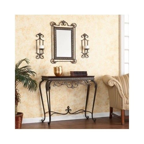 Entryway Hall Table 4 Piece Set Mirror Wall Sconces Decor | Sconce For Glass 4 Piece Wall Mirrors (View 9 of 15)