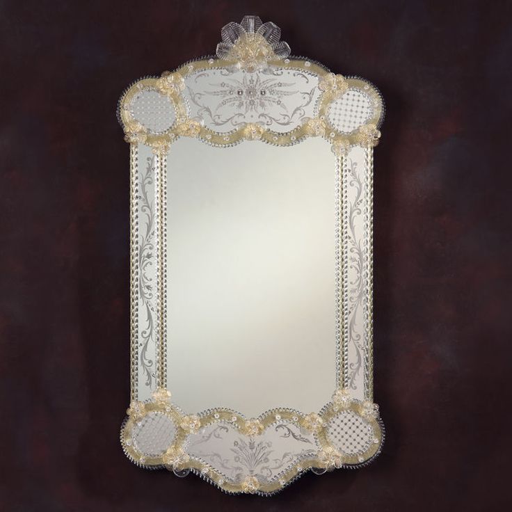 Exquisite Italian Murano Venetian Mirror With Hand Etched Border,Gold With Antique Gold Etched Wall Mirrors (View 13 of 15)