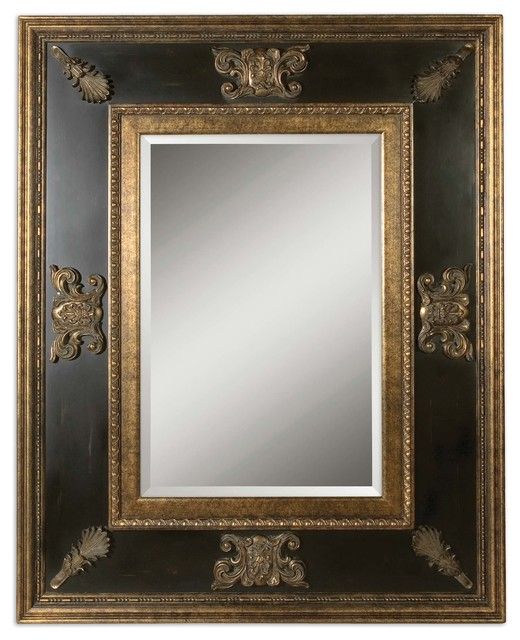 Extra Large 60" Ornate Black Gold Wall Mirror, Oversize Dark Masculine Throughout Gold Black Rounded Edge Wall Mirrors (View 10 of 15)