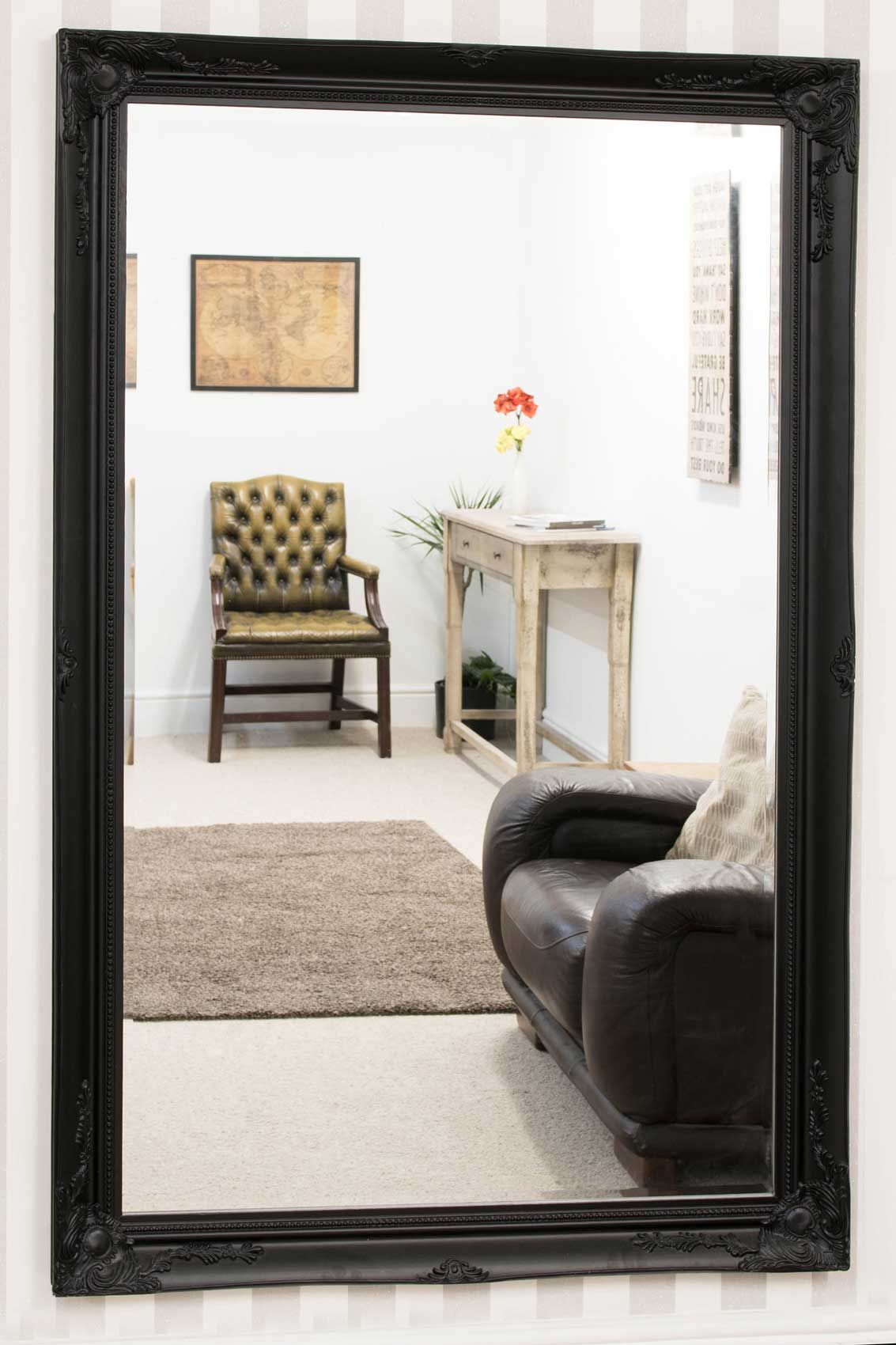 Extra Large Antique Black Mirror Full Length Long Wall Wood 170Cm X Regarding Oversized Wall Mirrors (View 15 of 15)