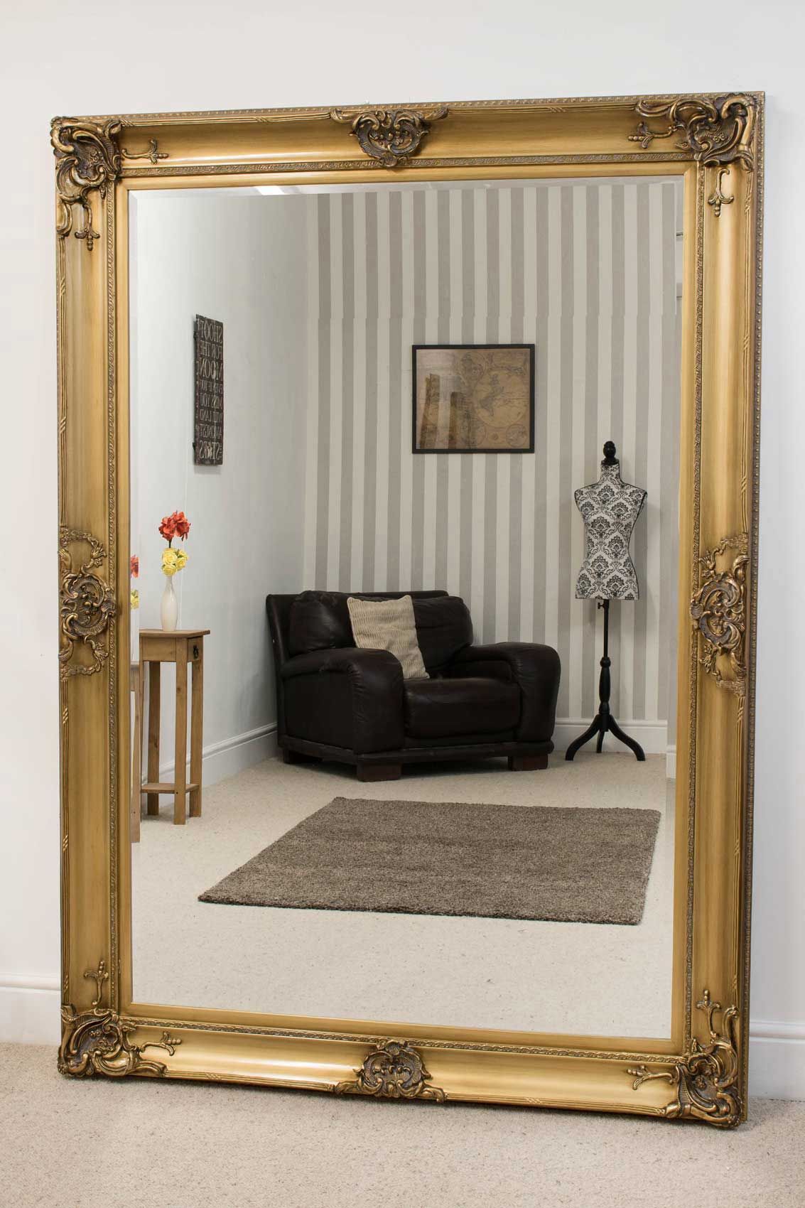 Extra Large Full Length Leaner Floor Gold Wall Mirror 7Ft X 5Ft 213 X With Regard To Gold Square Oversized Wall Mirrors (View 9 of 15)