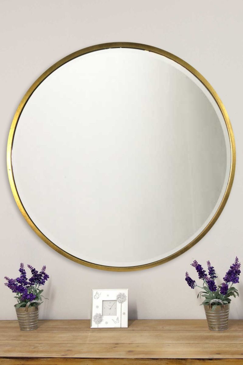 Extra Large Gold Circular Bevelled Round Wall Mirror 100Cm X 100Cm Throughout Free Floating Printed Glass Round Wall Mirrors (View 7 of 15)