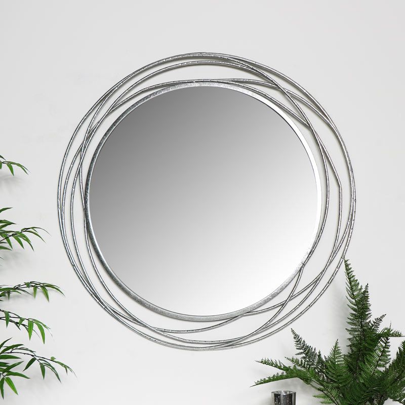 Extra Large Round Silver Wall Mirror Swirl Ornate Frame Vintage Chic Regarding Silver Quatrefoil Wall Mirrors (View 15 of 15)